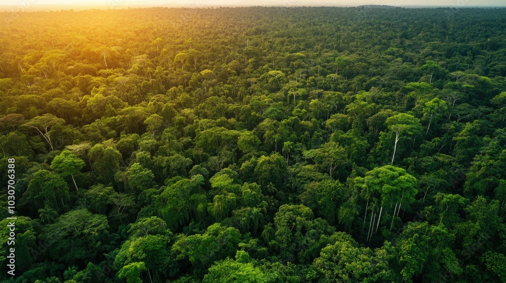 Aerial view of the Amazon rainforest canopy with a wide, clear sky for copy space Aerial view of the Amazon rainforest canopy with a wide, clear sky for copy space