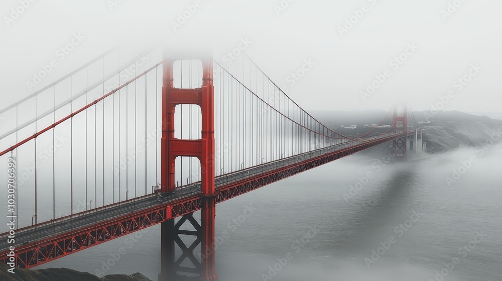 Obraz premium Golden Gate Bridge in Fog, San Francisco Landmark, Architecture, Travel, United States