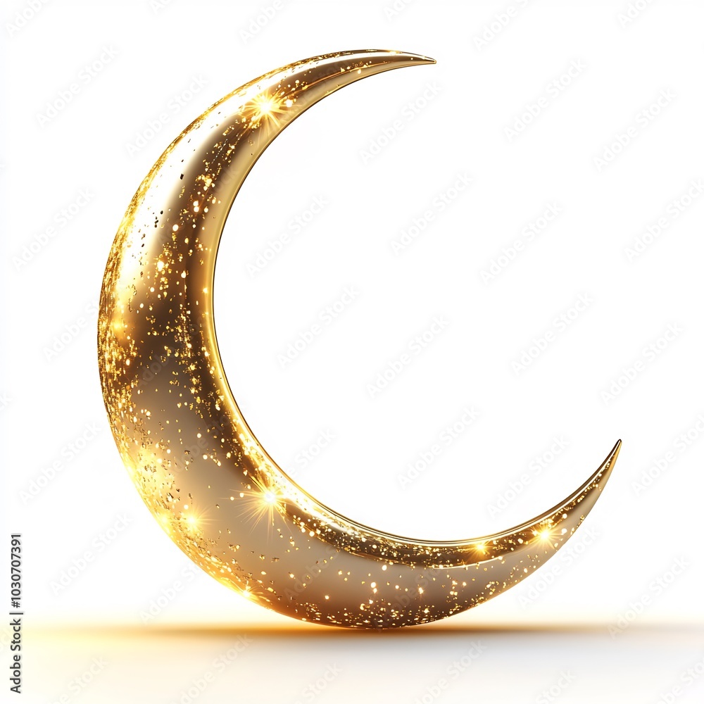 Single golden crescent moon icon symbolizing Ramadan Kareem isolated on a bright white background glowing with elegance and simplicity evoking the essence of the holy month Single golden crescent moon icon symbolizing Ramadan Kareem isolated on a bright white background glowing with elegance and simplicity evoking the essence of the holy month