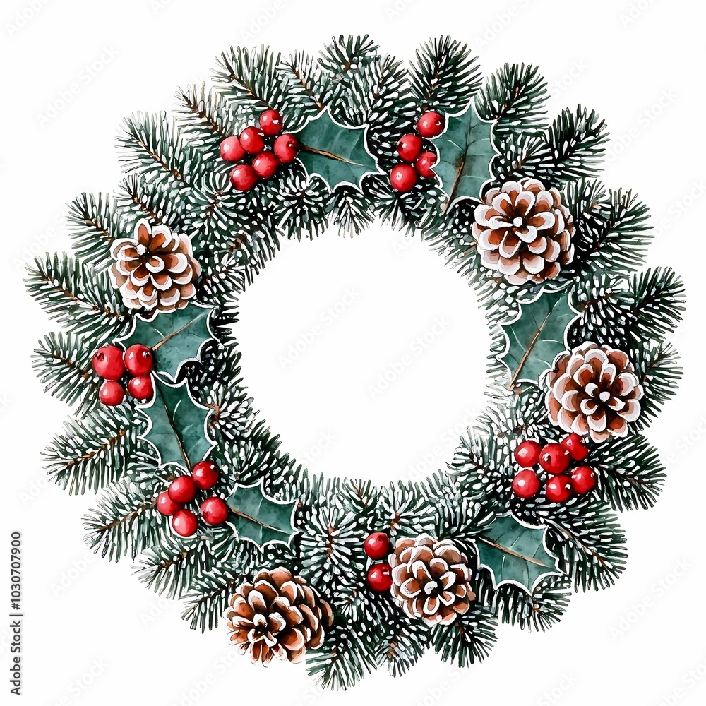 Festive Christmas Wreath with Holly and Berries Festive Christmas Wreath with Holly and Berries