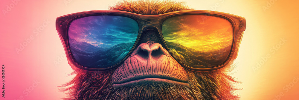 Close-up of a monkey wearing cool sunglasses.