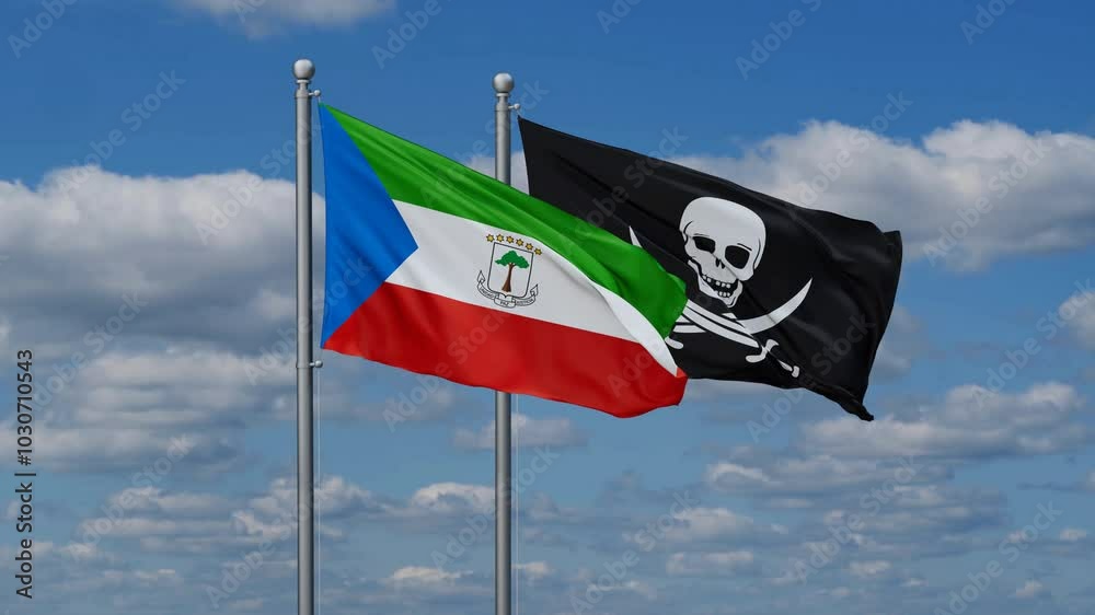 Equatorial Guinea and Corsair flags flying together, video concept of the relationship Equatorial Guinea and Corsair flags flying together, video concept of the relationship