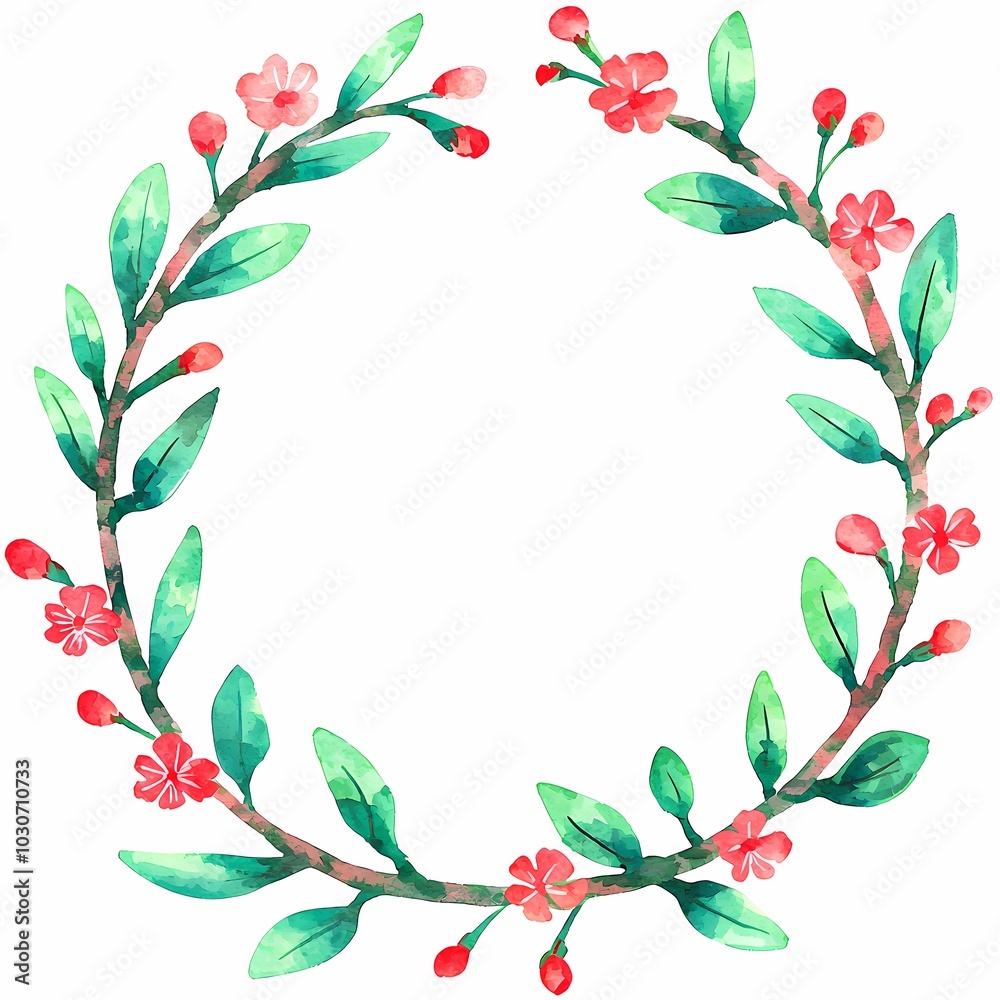 Charming Watercolor Wreath with Cherry Blossoms Charming Watercolor Wreath with Cherry Blossoms
