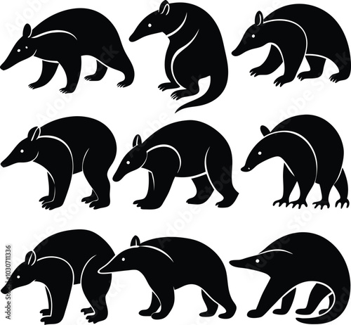 Tamandua black vector element bulk collection.