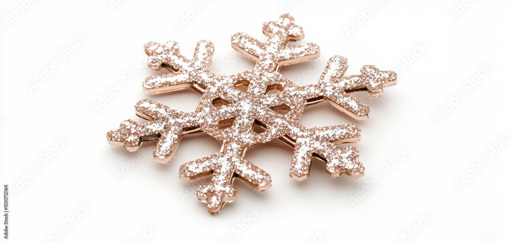 A delicate snowflake ornament, intricately designed with glitter, isolated on a white background A delicate snowflake ornament, intricately designed with glitter, isolated on a white background