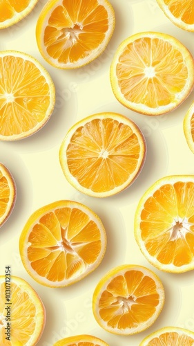 Creative pattern made of orange slices on color background. Flat lay, top view
