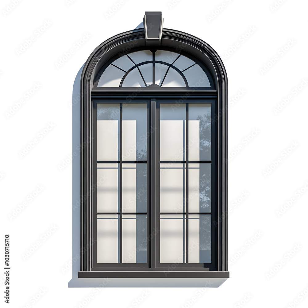 Fototapeta premium Black Framed Arched Window with Glass Panes