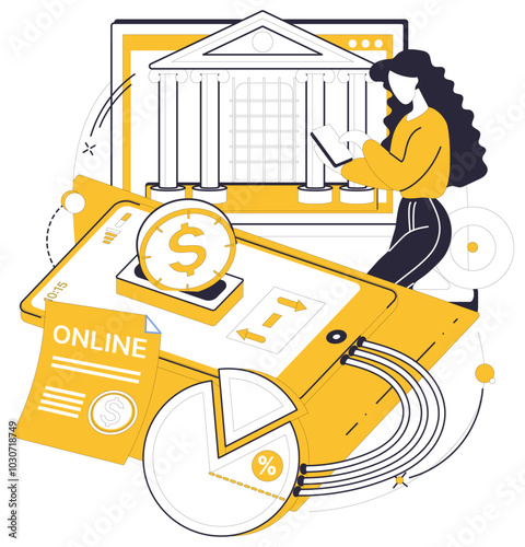 Mobile banking vector illustration. Navigate digital currents finance with ease through channels mobile banking Money dances seamlessly in digital arena, orchestrated by rhythm mobile banking