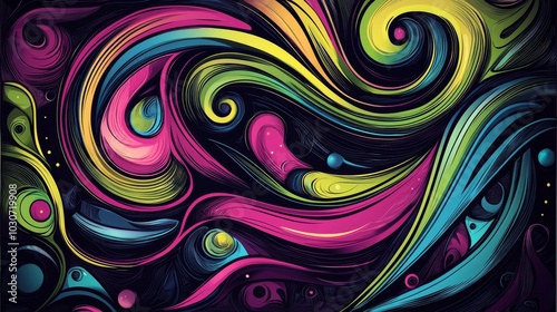 Vibrant Abstract Swirls with Neon Colors and Fluid Patterns photo