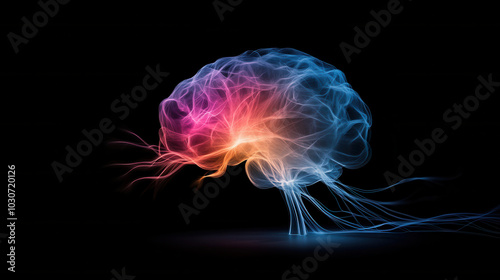 vibrant brain outlined in bold neon colors, showcasing intricate neural connections and energy flow. This artistic representation evokes sense of creativity and intelligence