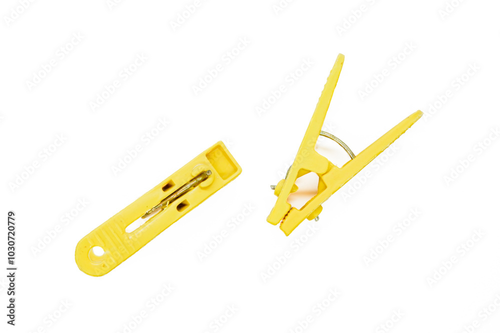 Plastic clothes pins on white background Plastic clothes pins on white background