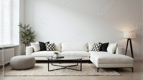 modern, comfortable interior with white sofa