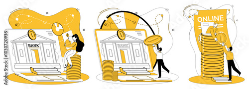 Mobile banking vector illustration. The digital currency waltzes through cyberspace, orchestrated by melodies mobile banking E commerce is offspring union between technology and artistry mobile