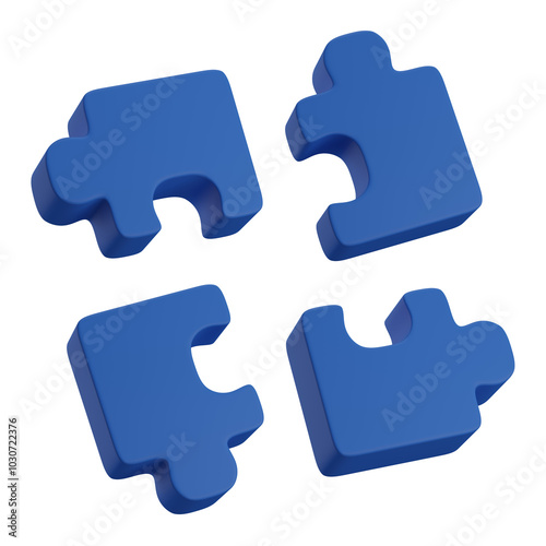 set of 3d jigsaw with transparent background, PNG, 3d render piece of jigsaw, blue jigsaw