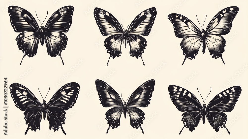 Butterfly Illustrations: black and white Butterfly Illustrations: black and white