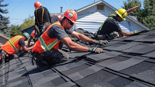 Roofing Professionals Installing Shingles