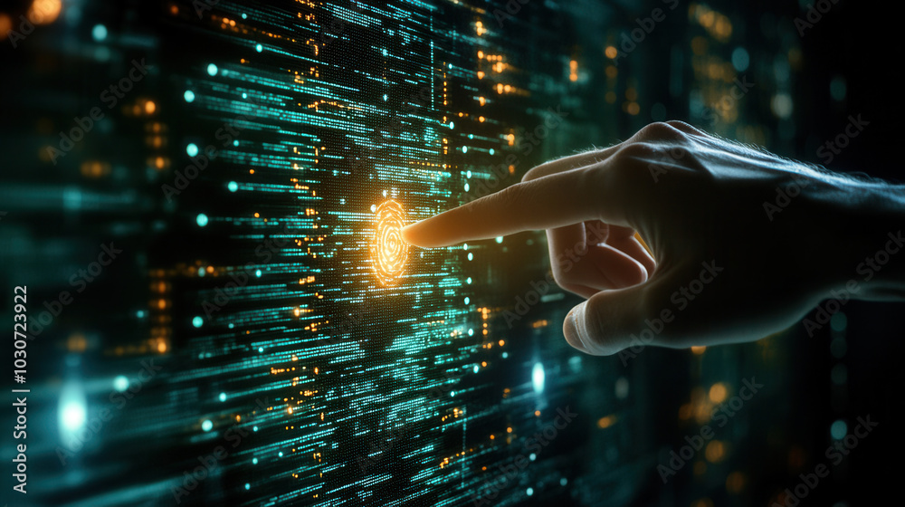hand reaching towards glowing data stream, symbolizing technology and digital interaction. vibrant colors and dynamic patterns evoke sense of innovation and connectivity hand reaching towards glowing data stream, symbolizing technology and digital interaction. vibrant colors and dynamic patterns evoke sense of innovation and connectivity