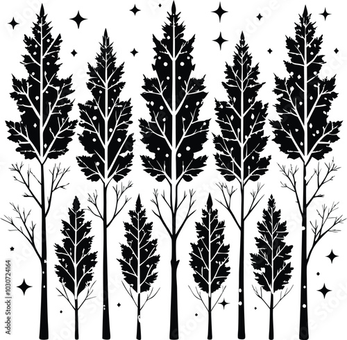  A Lot of Silhouette aspen tree  vector collection. 