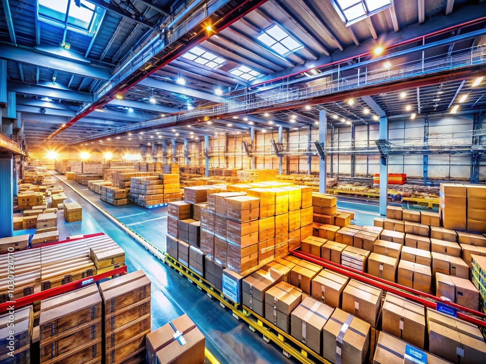 Long Exposure of Rows of Cardboard Boxes in a Modern Warehouse for Stock Photography Long Exposure of Rows of Cardboard Boxes in a Modern Warehouse for Stock Photography