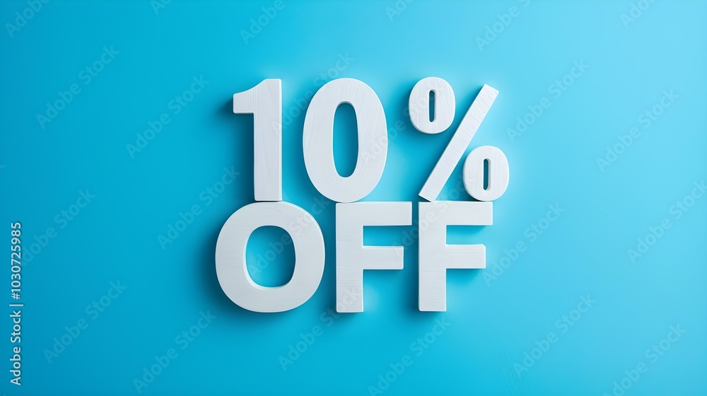 White '10% OFF' Promotional Sign on a Blue Background with Copy Space White '10% OFF' Promotional Sign on a Blue Background with Copy Space