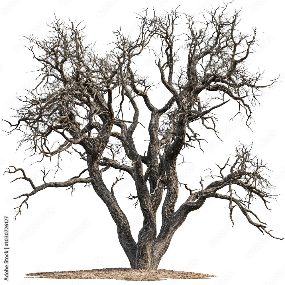 Fototapeta premium Ancient Twisted Tree Bare Branches Isolated Black