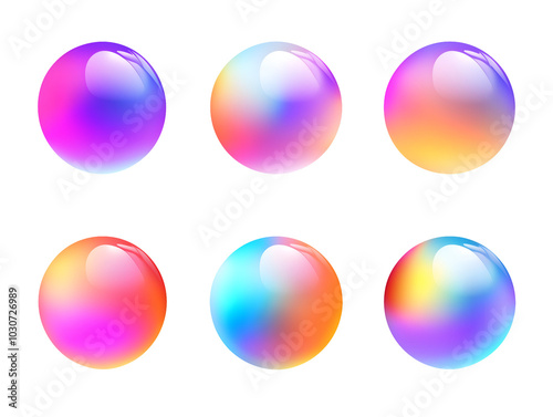 Collection set of colorful spheres isolated on transparent or white background, png photo