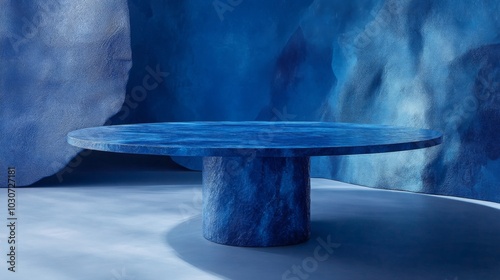 Sculptural Blue Table in Abstract Setting