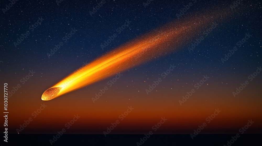 A bright comet streaking through a starry night sky. A bright comet streaking through a starry night sky.