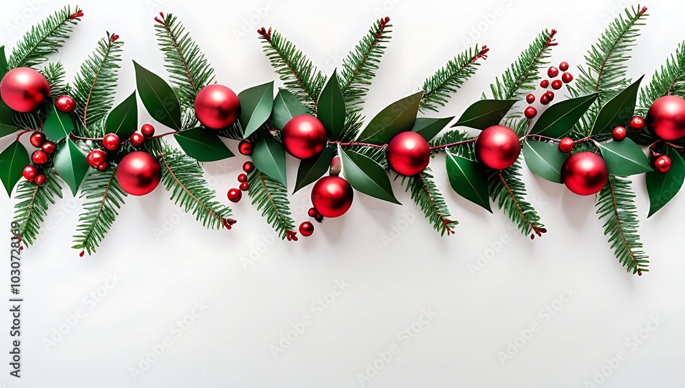 red green garland white background featuring festive elements christmas decorating ideas flat lay top view style red green garland white background featuring festive elements christmas decorating ideas flat lay top view style