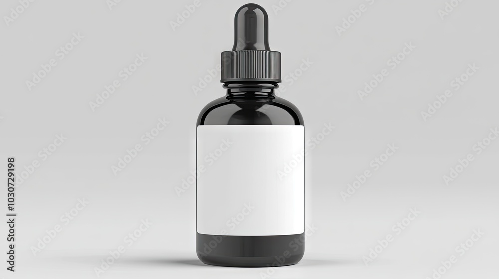 Dropper serum bottle with a sleek glass pipette, blank label for branding, placed on a clean background with soft lighting to showcase the product Dropper serum bottle with a sleek glass pipette, blank label for branding, placed on a clean background with soft lighting to showcase the product