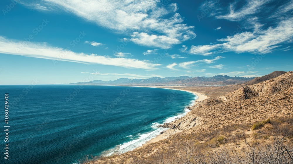 Expansive view of the Baja California coastline with room for copy in the sky Expansive view of the Baja California coastline with room for copy in the sky