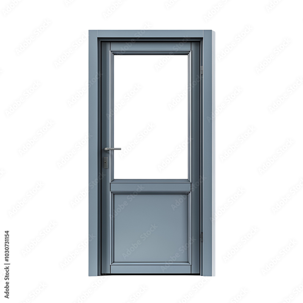 Modern Grey Door with Glass Panel and Handle Modern Grey Door with Glass Panel and Handle