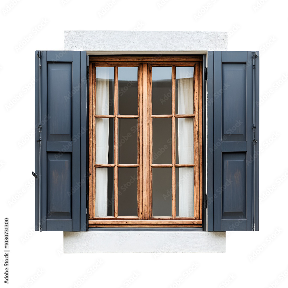 Obraz premium Open Wooden Window with Shutters in White Frame