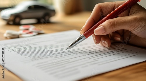 hand holding an insurance document with a pen sections to accident coverage