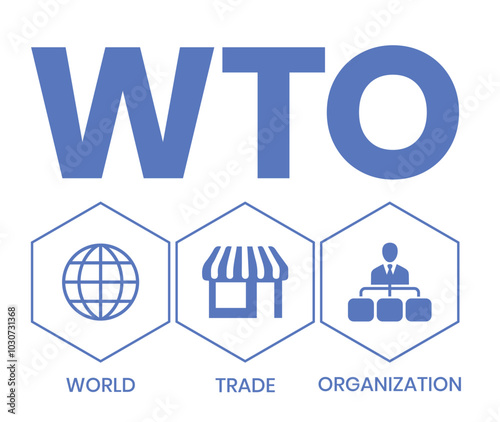 WTO - World Trade Organization acronym, business concept. word lettering typography design illustration with line icons and ornaments. Internet web site promotion concept vector lay