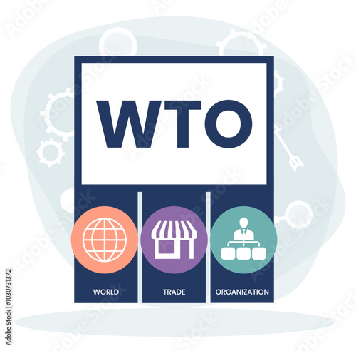 WTO - World Trade Organization acronym, business concept. word lettering typography design illustration with line icons and ornaments. Internet web site promotion concept vector lay