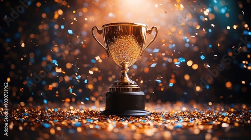 Obraz na płótnie Illuminated trophy with swirling festive confetti display w salonie