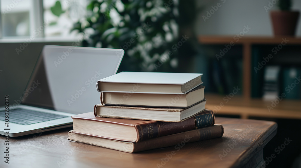 Na drewnianym stole widać starannie ułożony stos książek, który emanuje wiedzą i inspiracją. Na drewnianym stole widać starannie ułożony stos książek, który emanuje wiedzą i inspiracją.