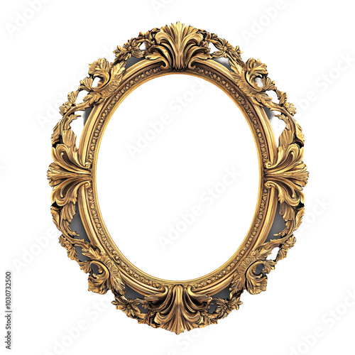 Ornate Gold Oval Frame Isolated Black Background