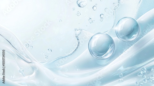 Nutrition, moisturizing, skin care, water molecules, macro water droplets, bubbles