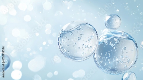 Nutrition, moisturizing, skin care, water molecules, macro water droplets, bubbles