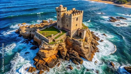 fortified tower on Portuguese coast with raw vegetation