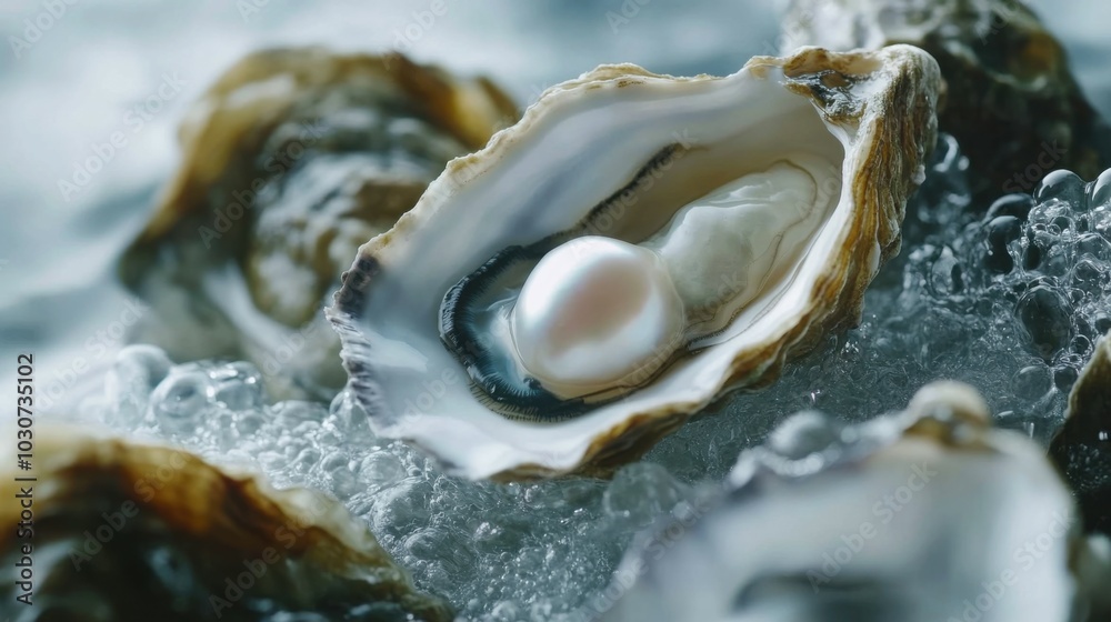 Pearl in Oyster Shell Revealed in Mid-Air Pearl in Oyster Shell Revealed in Mid-Air