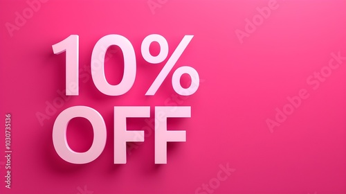 White '10% OFF' Promotional Sign on a Fuchsia Background with Copy Space