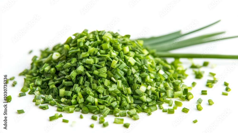 Fresh Chopped Chives on White Background. Fresh Chopped Chives on White Background.