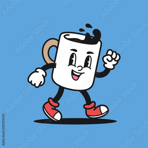 Coffee Cup Dancing 5 Retro Mascot Cartoon Vector Illustration