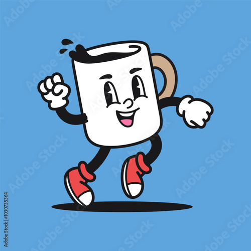 Coffee Cup Dancing 3 Retro Mascot Cartoon Vector Illustration
