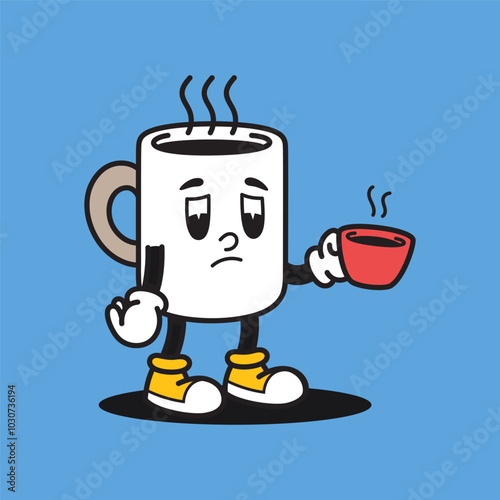 Need Coffee Retro Mascot Cartoon Vector Illustration