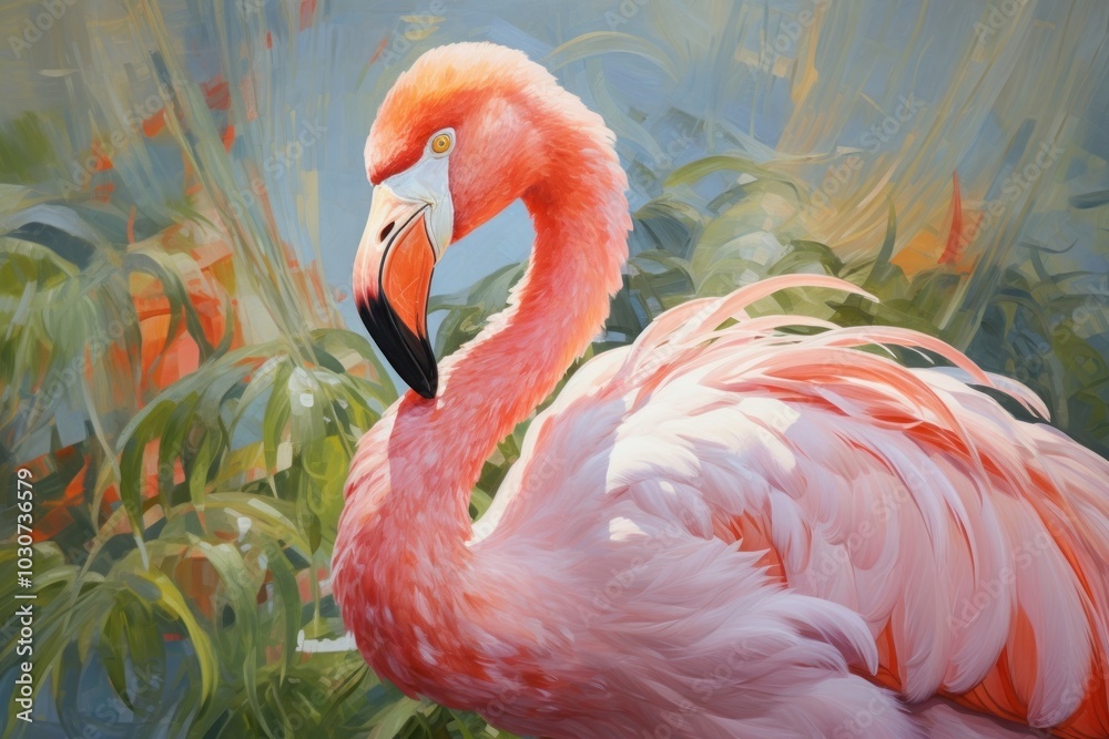 Fototapeta premium Flamingo bird painting animal beak.