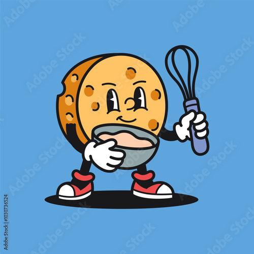 Cheese Bakery Chef Retro Mascot Cartoon Vector Illustration